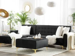 Sale Beliani 4-Istuttava Kulmavuodesohva Sametti Oikeak. Musta Aberdeen