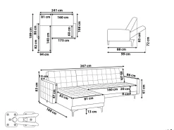 Sale Beliani 4-Istuttava Kulmavuodesohva Sametti Oikeak. Musta Aberdeen