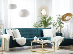 Sohvat<Beliani 4-Istuttava Kulmavuodesohva Sametti Vasenk. Sinivihrea Aberdeen