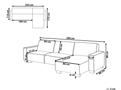 Sohvat<Beliani 3-Istuttava Kulmavuodesohva Kangas Vasenk. Grafiitinharmaa Romedal