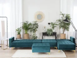 Sohvat<Beliani 5-Istuttava Kulmavuodesohva Ja Rahi Sametti Vasenk. Sinivihrea Aberdeen