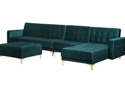 Sohvat<Beliani 5-Istuttava Kulmavuodesohva Ja Rahi Sametti Vasenk. Sinivihrea Aberdeen