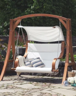 Sale Beliani 2-Istuttava Puutarhakeinu Lehtikuusi Vaalea Puu/Valkoinen Aprilia