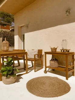 Discount Beliani 8-Istuttava Puutarhapoytasetti Sini-Valkoraidallisilla Pehmusteilla Sassari