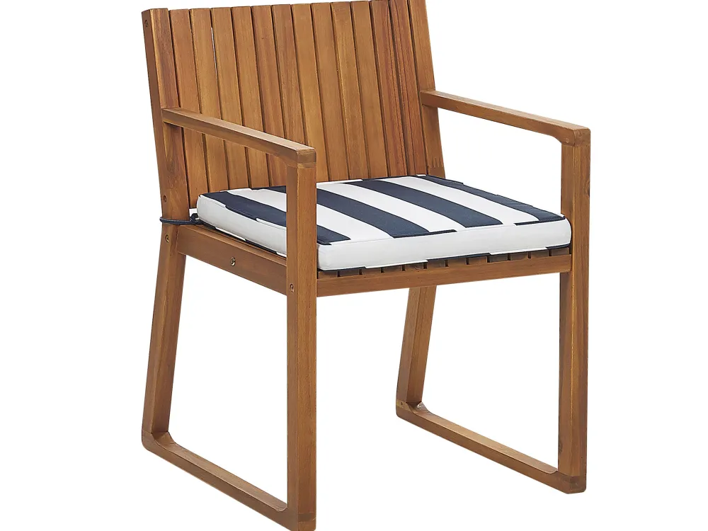 Discount Beliani 8-Istuttava Puutarhapoytasetti Sini-Valkoraidallisilla Pehmusteilla Sassari