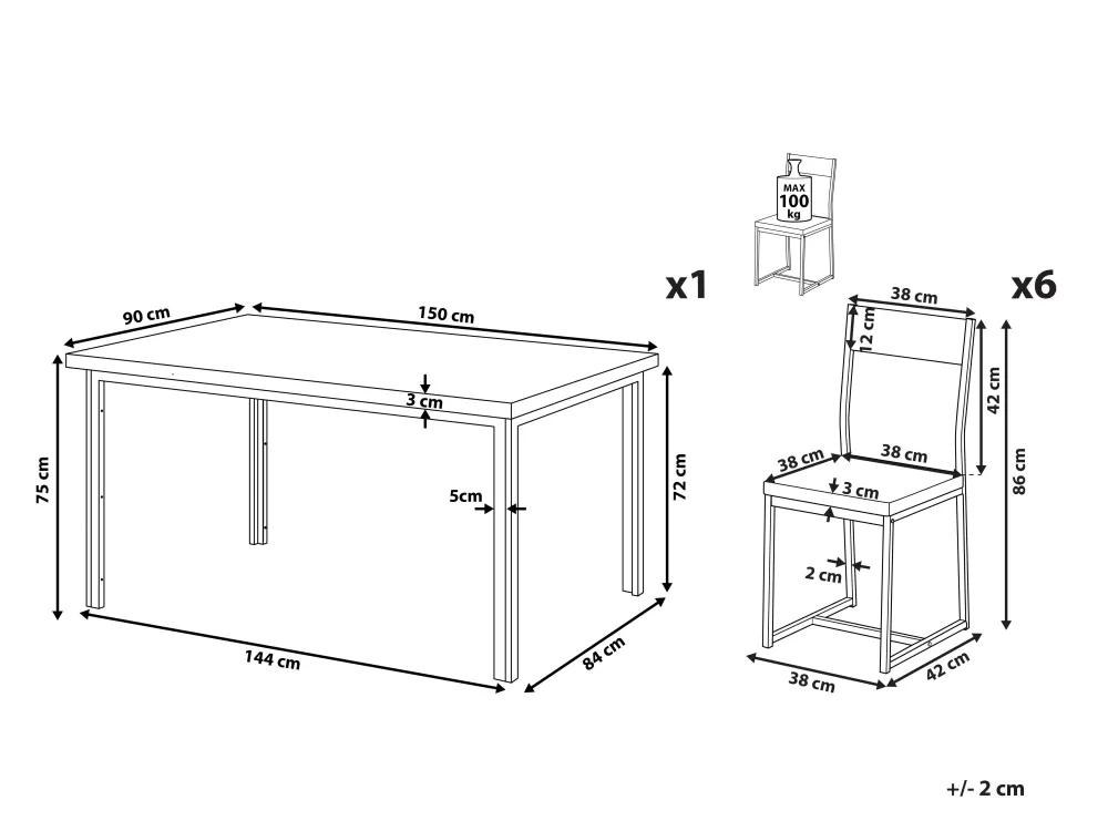 Sale Beliani 6-Istuttava Ruokailuryhma Tumma Puu/Musta Laredo