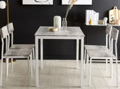 Cheap Beliani 4-Istuttava Ruokailuryhma Vaaleanharmaa/Valkoinen Bismarck