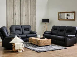 Fashion Beliani 3-Istuttava Saadettava Keinonahkainen Sohva Musta Bergen