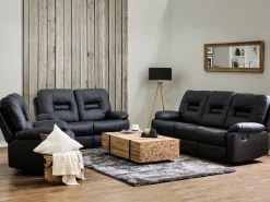 Fashion Beliani 3-Istuttava Saadettava Keinonahkainen Sohva Musta Bergen