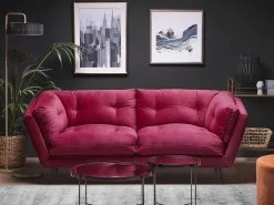Sohvat<Beliani 3-Istuttava Samettinen Punainen Sohva Lenvik