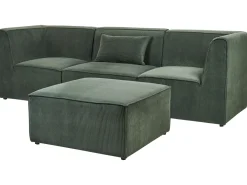 Sohvat<Beliani 3-Istuttava Sohva Ja Rahi Vakosametti Tummanvihrea Lemvig