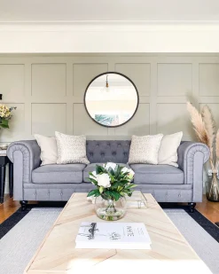 Sale Beliani 3-Istuttava Sohva Kangas Vaaleanharmaa Chesterfield