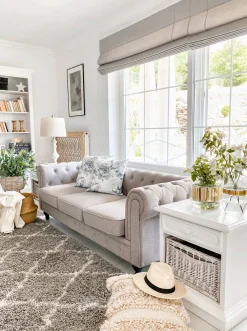 Sale Beliani 3-Istuttava Sohva Kangas Vaaleanharmaa Chesterfield