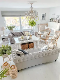 Sale Beliani 3-Istuttava Sohva Kangas Vaaleanharmaa Chesterfield