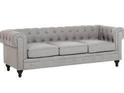 Sale Beliani 3-Istuttava Sohva Kangas Vaaleanharmaa Chesterfield