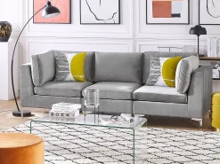 Sohvat<Beliani 3-Istuttava Sohva Sametti Harmaa Evja