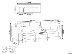 Sohvat<Beliani 3-Istuttava Sohva Sametti Harmaa Evja