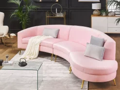 Sohvat<Beliani 4-Istuttava Sohva Sametti Kaareva Vaaleanpunainen Moss