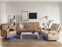 Sohvat<Beliani 3-Istuttava Sohva Sametti Sahkosaadettava Hiekanruskea Bergen