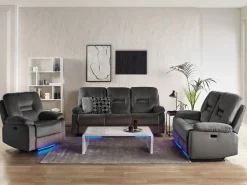 Sohvat<Beliani 3-Istuttava Sohva Sametti Sahkosaadettava Tummanharmaa Bergen