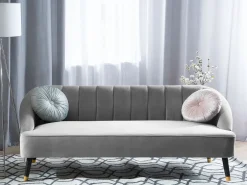 Online Beliani 3-Istuttava Sohva Samettinen Vaaleanharmaa Alsvag