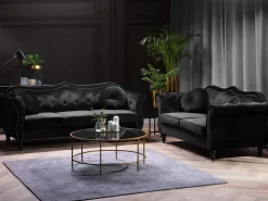 Discount Beliani 3-Istuttava Sohva Samettinen Musta Skien