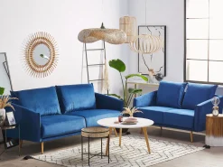 Discount Beliani 3-Istuttava Sohva Samettinen Laivastonsininen Maura