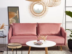 Sohvat<Beliani 3-Istuttava Sohva Samettinen Vaaleanpunainen Maura