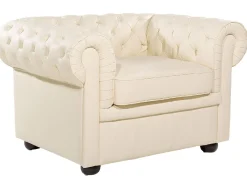 Store Beliani 4-Istuttava Sohvaryhma Nahka Kermanvalkoinen Chesterfield