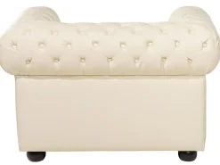 Store Beliani 4-Istuttava Sohvaryhma Nahka Kermanvalkoinen Chesterfield