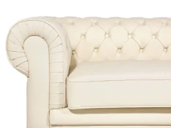 Store Beliani 4-Istuttava Sohvaryhma Nahka Kermanvalkoinen Chesterfield