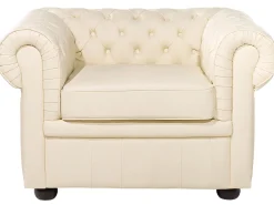 Store Beliani 4-Istuttava Sohvaryhma Nahka Kermanvalkoinen Chesterfield