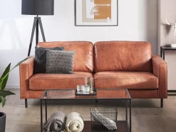 Sohvat<Beliani 3-Istuttava Tekonahkainen Sohva Ruskea Savalen