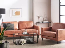 Sohvat<Beliani 3-Istuttava Tekonahkainen Sohva Ruskea Savalen