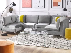 Sale Beliani 6-Istuttava U-Kulmasohva Sametti Harmaa Evja