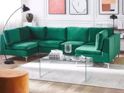 Best Sale Beliani 6-Istuttava U-Kulmasohva Sametti Vihrea Evja