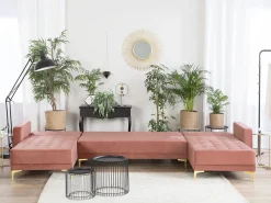 Cheap Beliani 5-Istuttava U-Kulmavuodesohva Sametti Vaaleanpunainen Aberdeen