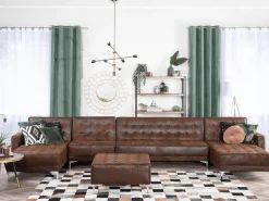 Store Beliani 6-Istuttava U-Kulmavuodesohva Ja Rahi Keinonahka Ruskea Aberdeen