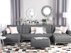 Sohvat<Beliani 5-Istuttava U-Kulmavuodesohva Ja Rahi Kangas Vaaleanharmaa Aberdeen