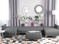 Sohvat<Beliani 5-Istuttava U-Kulmavuodesohva Ja Rahi Kangas Vaaleanharmaa Aberdeen