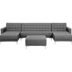 Sohvat<Beliani 5-Istuttava U-Kulmavuodesohva Ja Rahi Kangas Vaaleanharmaa Aberdeen