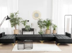 Discount Beliani 6-Istuttava U-Kulmavuodesohva Sametti Musta Aberdeen