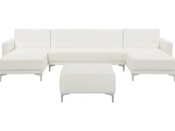 Sohvat<Beliani 5-Istuttava U-Kulmavuodesohva Ja Rahi Keinonahka Valkoinen Aberdeen