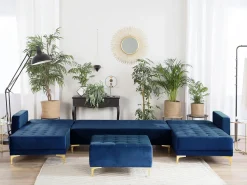 Sohvat<Beliani 5-Istuttava U-Kulmavuodesohva Ja Rahi Sametti Laivastonsininen Aberdeen