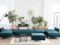 Sohvat<Beliani 6-Istuttava U-Kulmavuodesohva Ja Rahi Sametti Sinivihrea Aberdeen