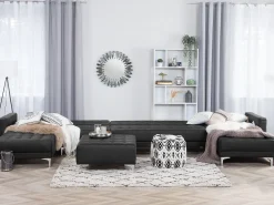 Outlet Beliani 6-Istuttava U-Kulmavuodesohva Ja Rahi Keinonahka Musta Aberdeen