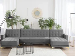 Sohvat<Beliani 5-Istuttava U-Kulmavuodesohva Sametti Harmaa Aberdeen