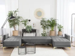 Sohvat<Beliani 5-Istuttava U-Kulmavuodesohva Sametti Harmaa Aberdeen