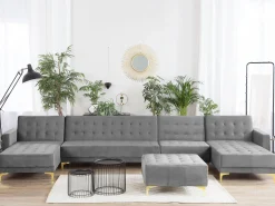 New Beliani 6-Istuttava U-Kulmavuodesohva Ja Rahi Sametti Harmaa Aberdeen