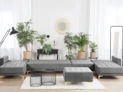 New Beliani 6-Istuttava U-Kulmavuodesohva Ja Rahi Sametti Harmaa Aberdeen